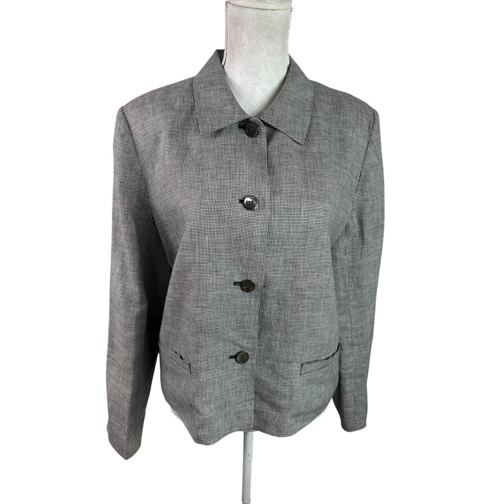 Talbots Women's 12‎ Irish Linen Blazer B&W Houndstooth EUC